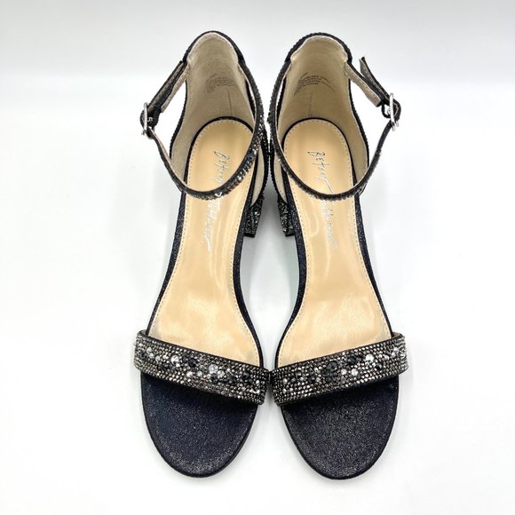 Betsey Johnson Size 7.5 Mari Black Jeweled‎ Block Heel Dress Sandals Shoes - Picture 3 of 13